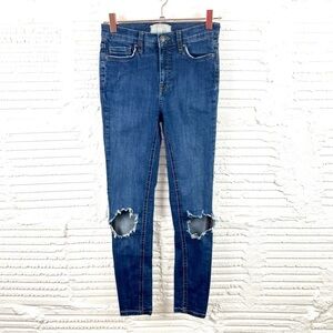 Free People High Rise Distressed Dark Wash Skinny Jeans Size 26